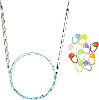 addi Rocket 2 Squared Ergonomic 24-inch (60cm) US 8 (5mm) Circular Knitting Needle, Textured Finish, Rounded Edges, Long Taper Sharp Tips, Blue Cord Bundle with 10 Artsiga Crafts Stitch Markers