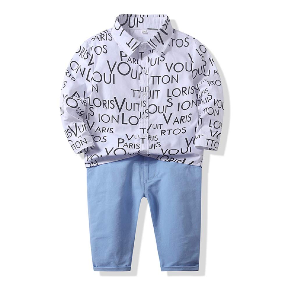 Tommelise Toddler Baby Boys Print Long Sleeve Shirt + Pants Clothing Set