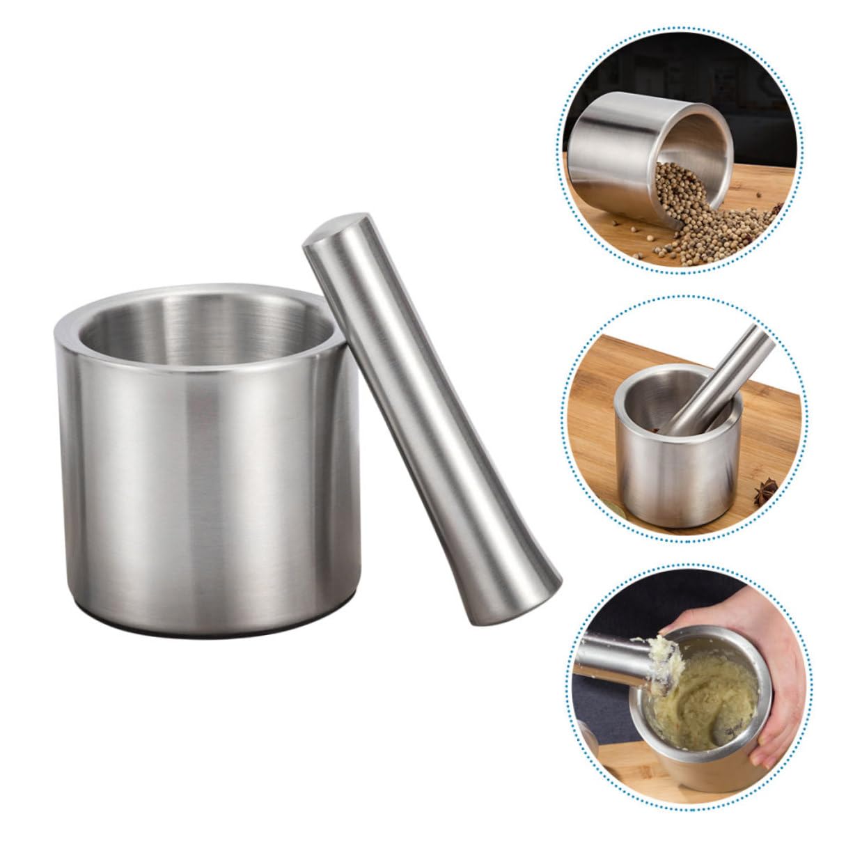 BESPORTBLE Machacador de Patatas y Prensa de Ajos de Acero Inoxidable, Tazón Compacto para Moler Especias y Ajo en Cocina Doméstica