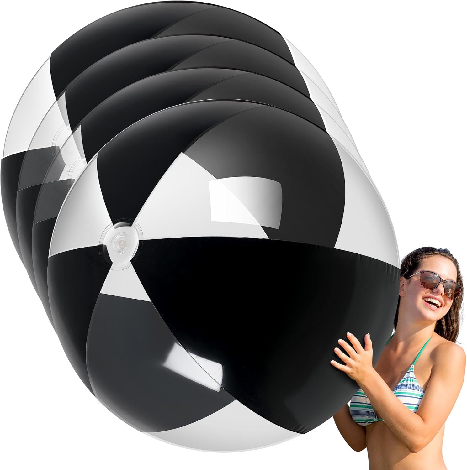 Ceenna 4 Pcs Inflatable Large Beach Ball 5 Feet Giant Pool Toy Balls Summer Swimming Toys Parties PVC Plastic Jumbo Ball for Adult Family Pool Float Birthday Game Decoration