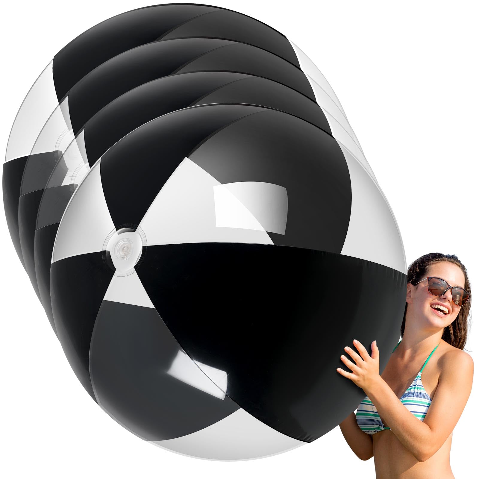 Ceenna 4 Pcs Inflatable Large Beach Ball 5 Feet Giant Pool Toy Balls Summer Swimming Toys Parties PVC Plastic Jumbo Ball for Adult Family Pool Float