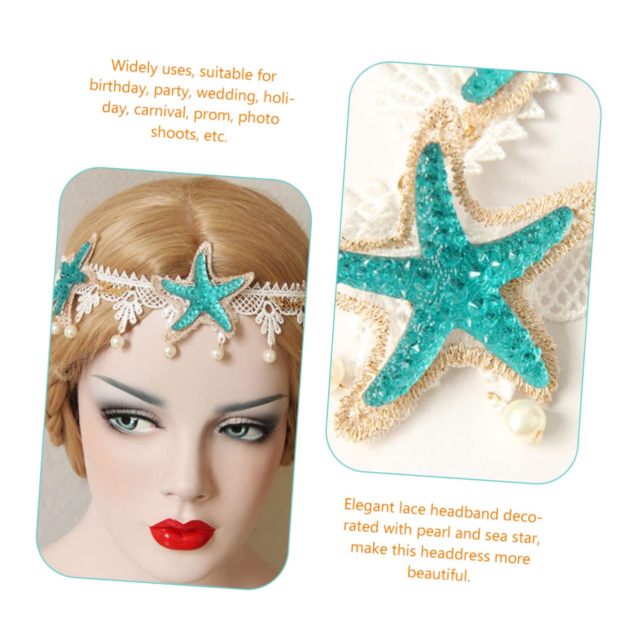 Healeved Lot De 5 Bandeaux Élégants En Dentelle Avec Étoiles De Mer Pour Cheveux Couvre-chef Décoratif Pour Soirée De Mariage
