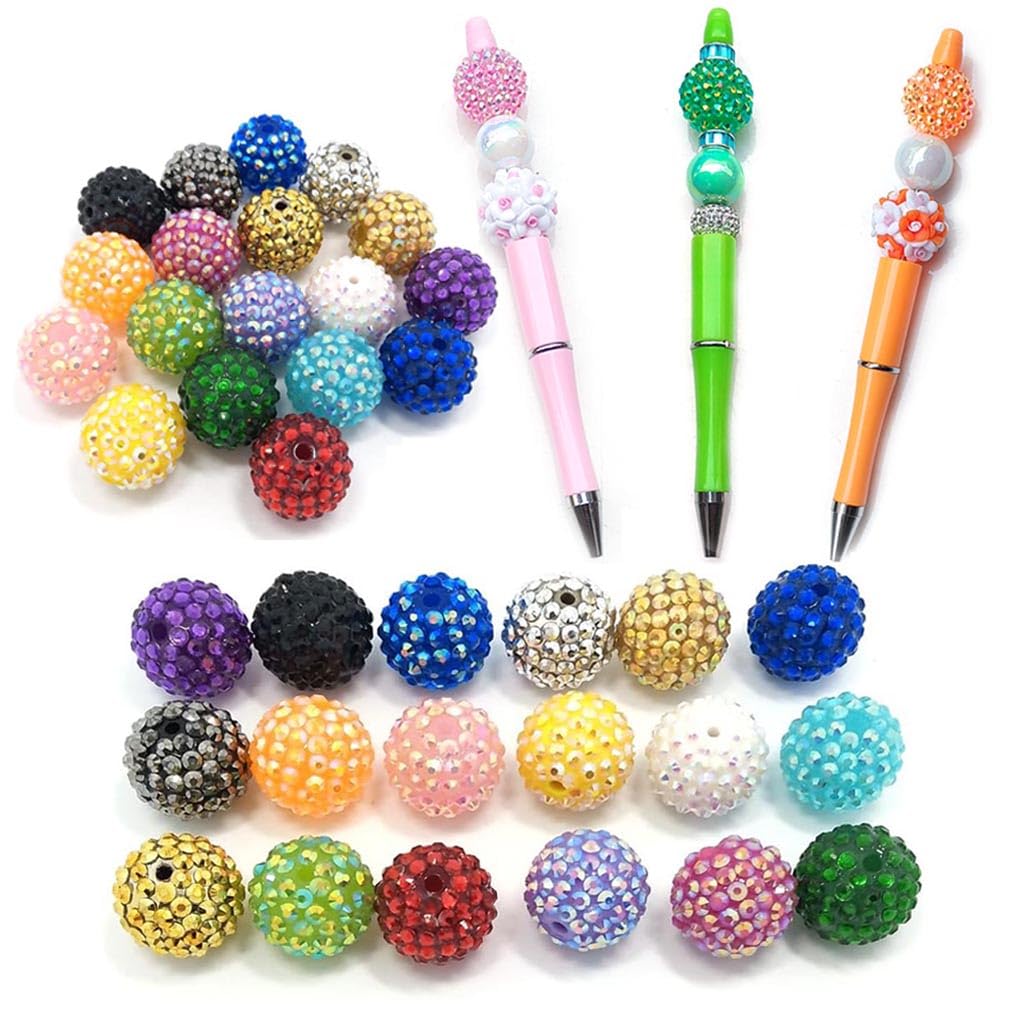 20mm Rhinestone Beads 50pcs Beaded Pens Beads Chunky Bubblegum Large Spacer Charms Sparkle Bling Ball Bulk Mix Colors Randomly (20mm)