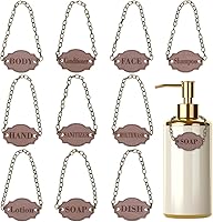 FINGERINSPIRE 10pcs Rustic Oval Wooden Bathroom Bottle Labels with Iron Chains - Soap, Shampoo, Lotion Tags for Kitchen & Bath