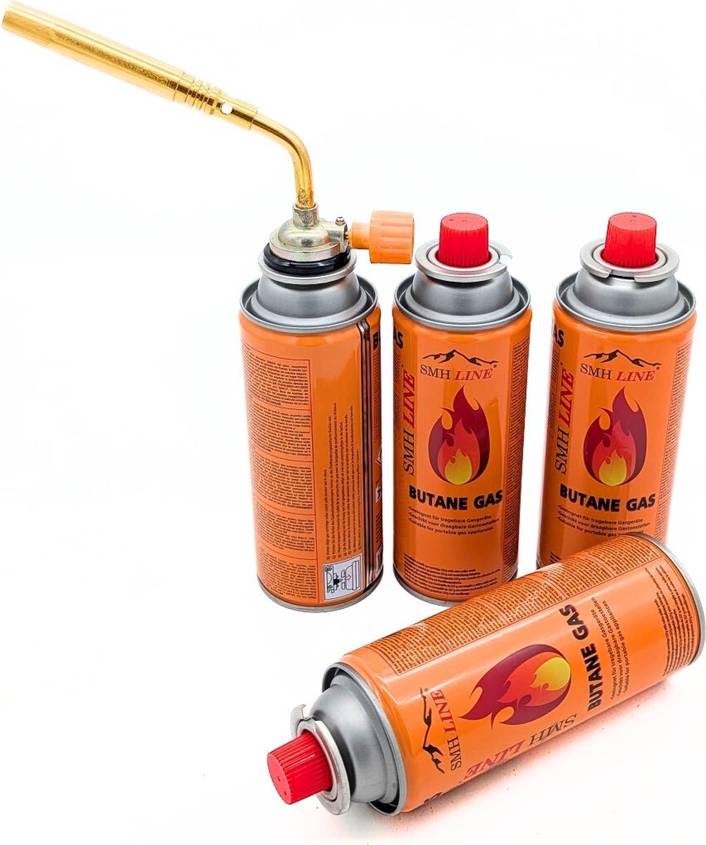 SMHLINE® gas burner incl. 4 x gas cartridges 227 g torch burner multi-purpose burner Bunsen 1311 °C welding torch 1760 W device flame weed burner device torch