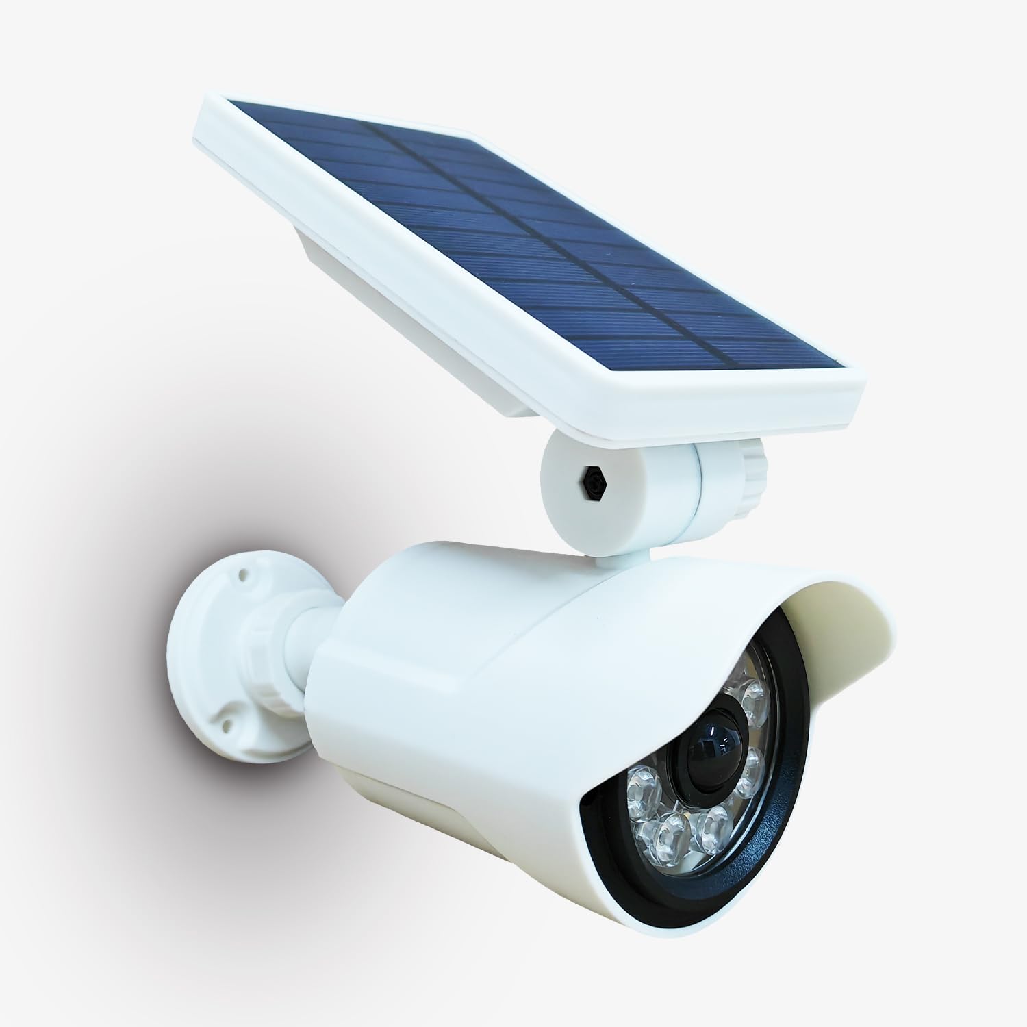 Caméra Factice Solaire Extérieur avec Détecteur de Mouvement - Éclairage LED 800 Lumens - IP65 - Sécurité Jardin Entrée Garage - Fausse Caméra Anti Intrusion sans Fil (Blanc)