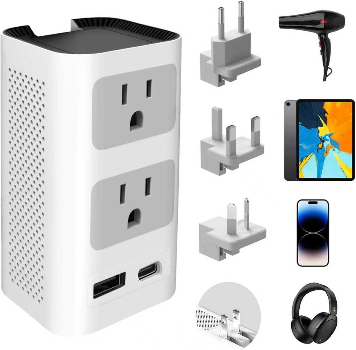 Mapambo 220V to 110V Voltage Converter US to Europe Power Converter European Travel Converter for Hair Dryer, Power Converter Adapter Combo with 1 Type C 1 USB A