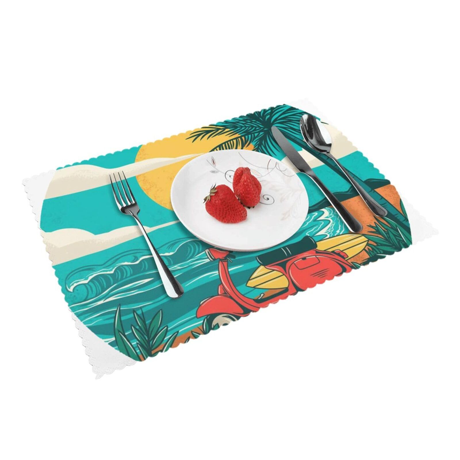 4 PCS Heat Resistant Placemat 45x30 CM, Sunset Beach Palm Tree Printed Non-Slip Place Mats for Kitchen Dining Table Indoor Outdoor