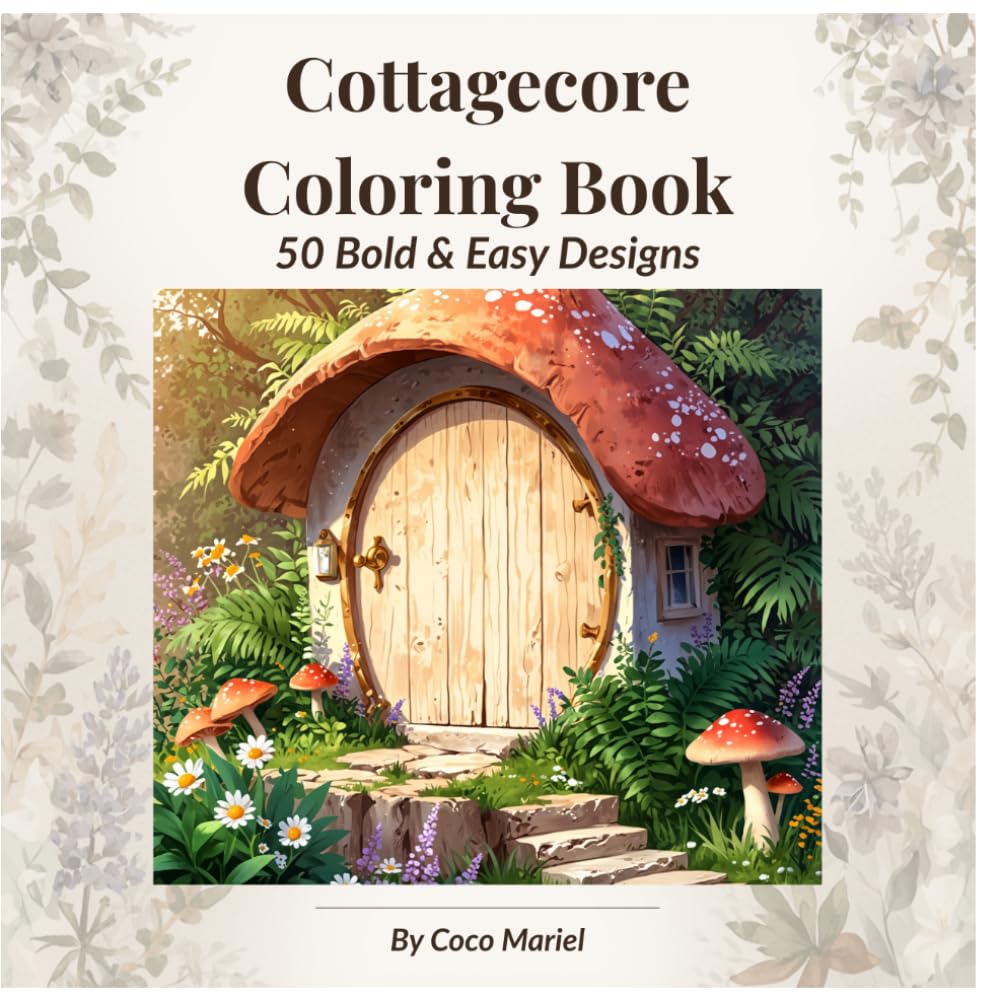 Cottagecore Coloring Book: 50 Bold & Easy Designs of Cozy Cottages, Mushrooms & Woodland Magic