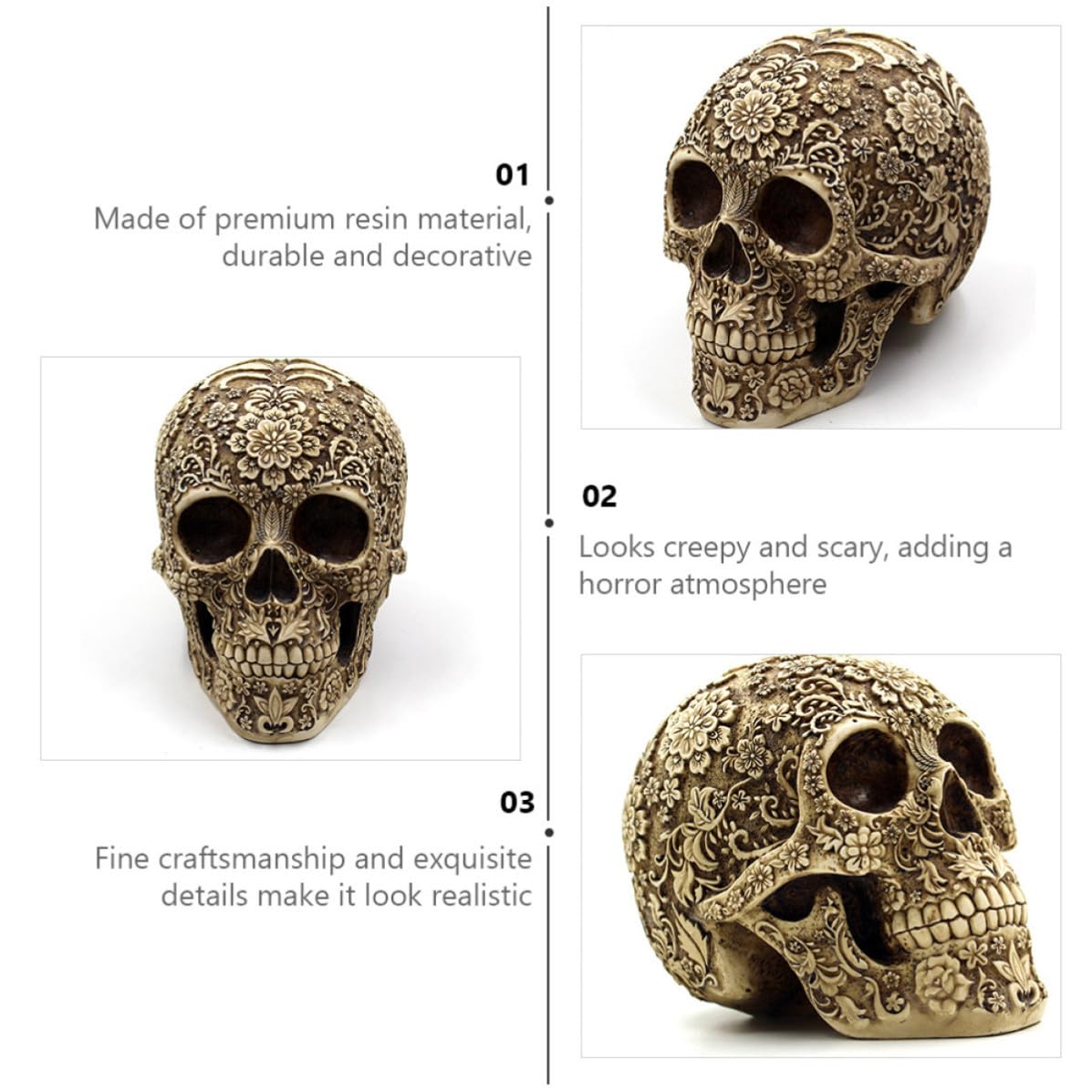 2 Piezas Adorno Forma de Calavera de Resina Café Retro