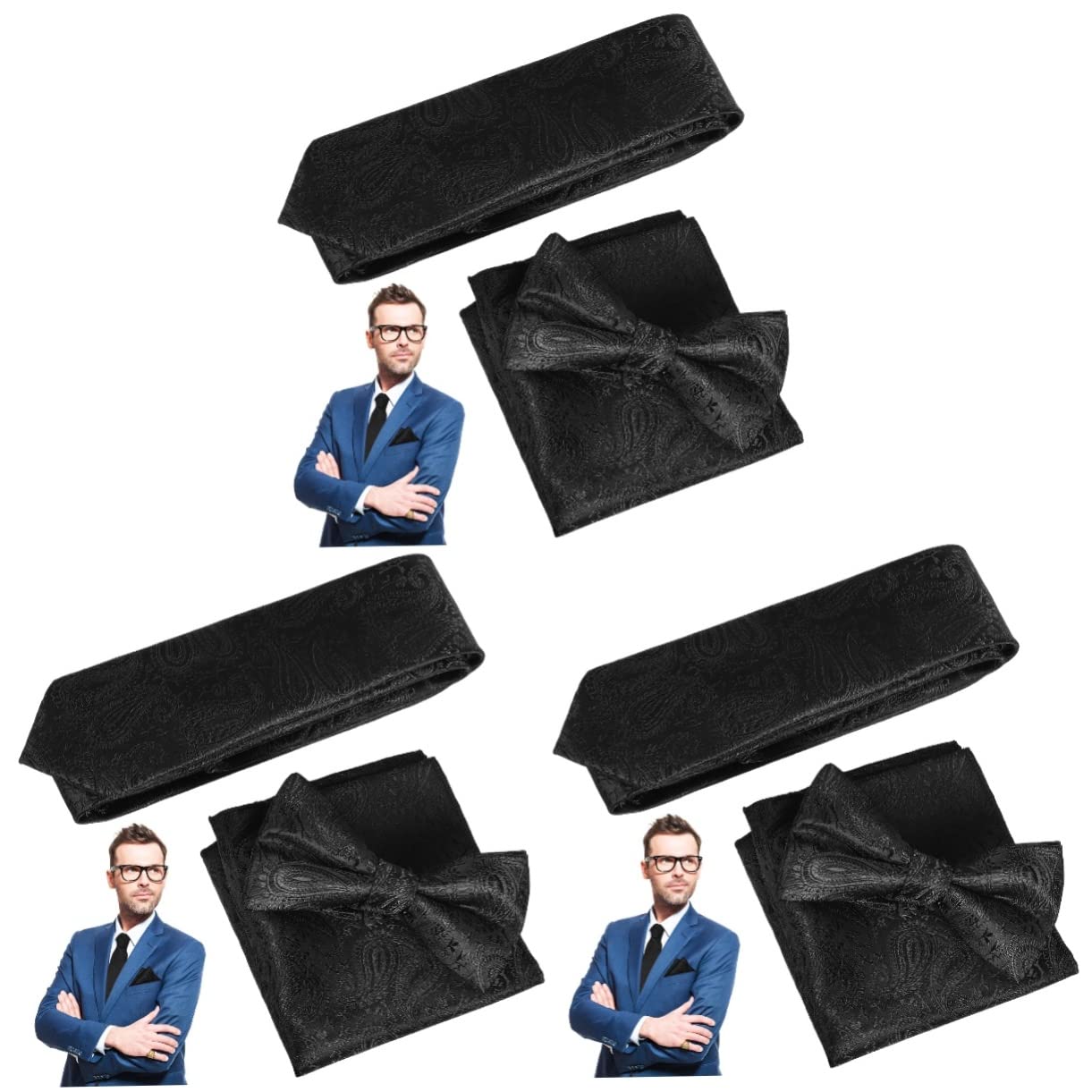 VALICLUD Fliege quadratische Krawatte weihnachtsparty accessoires abschlussfeier schwarze Krawatten Nieten Fliege und Einstecktuch Zubehör für Einstecktücher Polyestergarn Black
