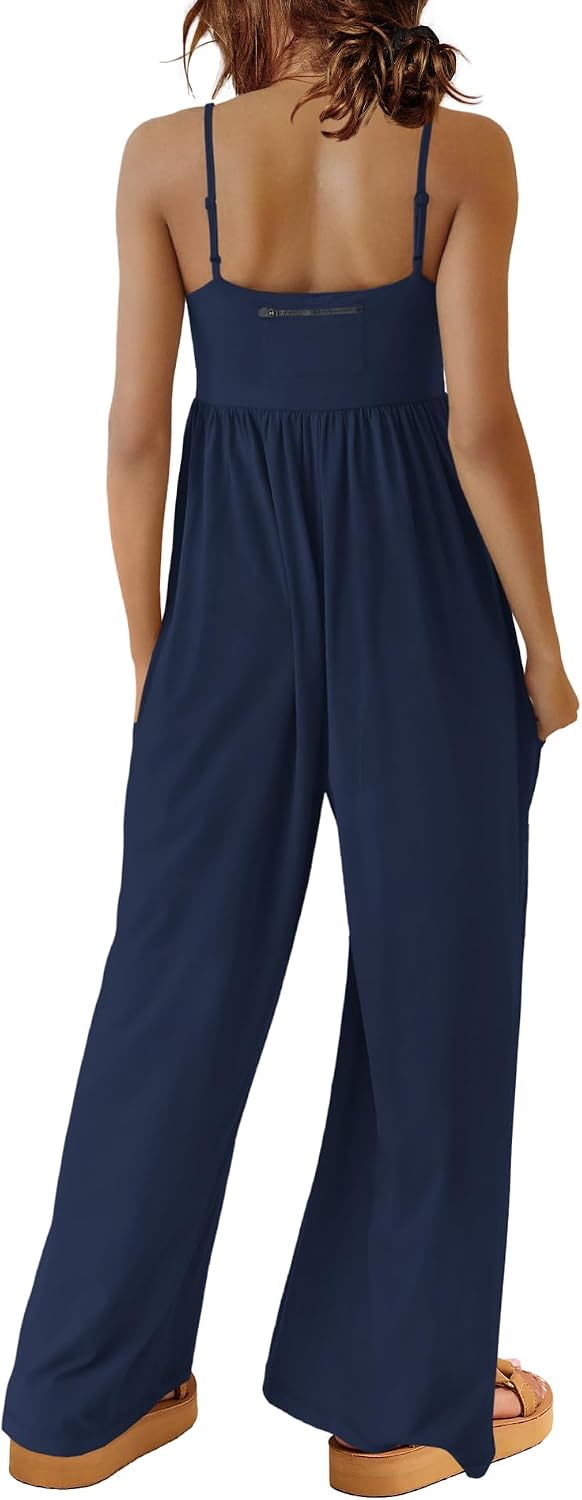 Yanekop Womens Overalls Loose Fit One Piece Jumpsuits Wide Leg Jumpsuits Spaghetti Strap Summer Jumpsuit with Pockets