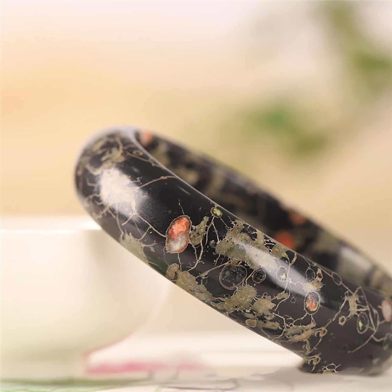 Fengshui - Braccialetto rigido da donna, in vera giada nera, regalo per moglie o mamma, certificato incluso, accessori con pietre naturali