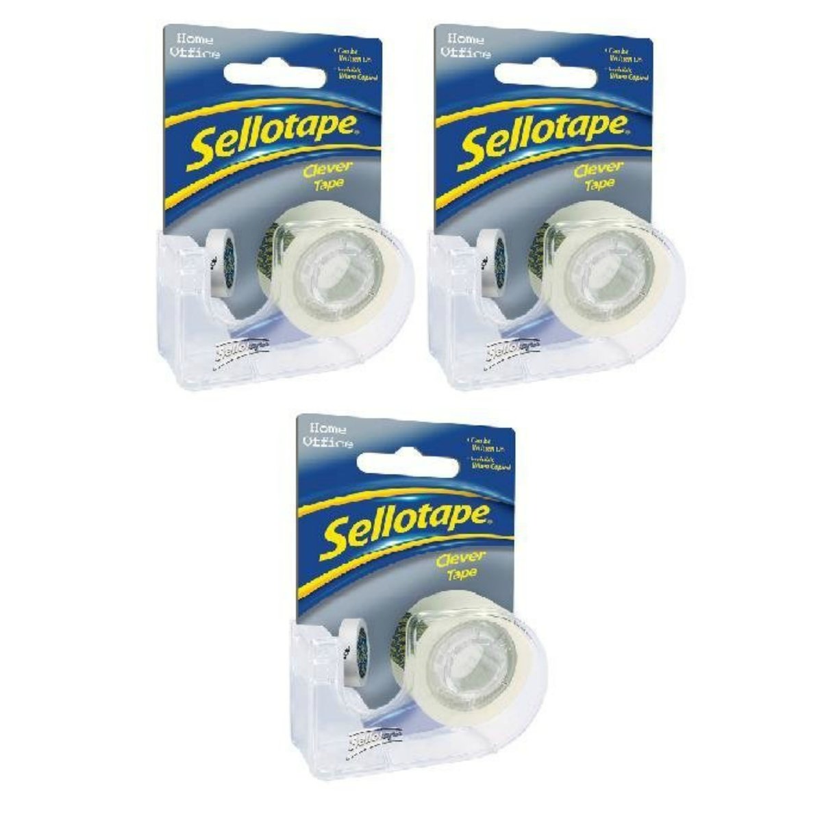Sellotape Set of 3 Clever Dispensers with Three Rolls of Invisible Clear Sticky 18mm x 15m Tape
