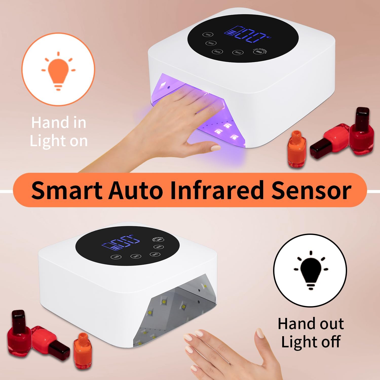 Cordless UV LED Nail Lamp,72W Rechargeable Nail Dryer for All Gel Nails with 5 Timers & Mirror Base,Touch Control & Auto Sensor,Ideal for Training,Nail Art Pratice,Home and Salon(White)