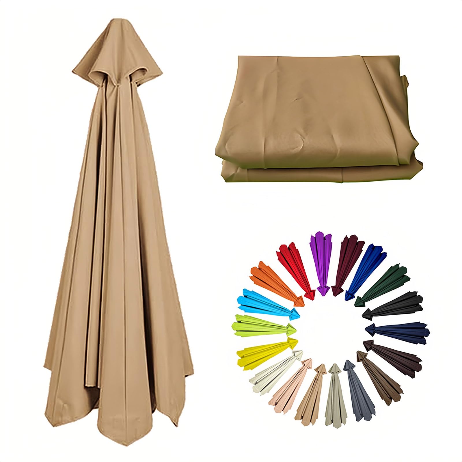 2m/6.6Ft Umbrella Replacement Canopy | Replacement Parasol Cover for 6 Arms| Umbrella Replacement Top | Breathable | Washable | for Garden, Market, Backyard, Beach, Patio(Khaki)