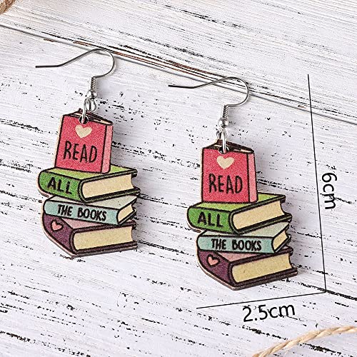 Funny Wooden Stackable Book Pencil Drop Dangle Earrings Stack of Books for Women Classic Librarian Teacher Student Graduation Back to School Jewelry3