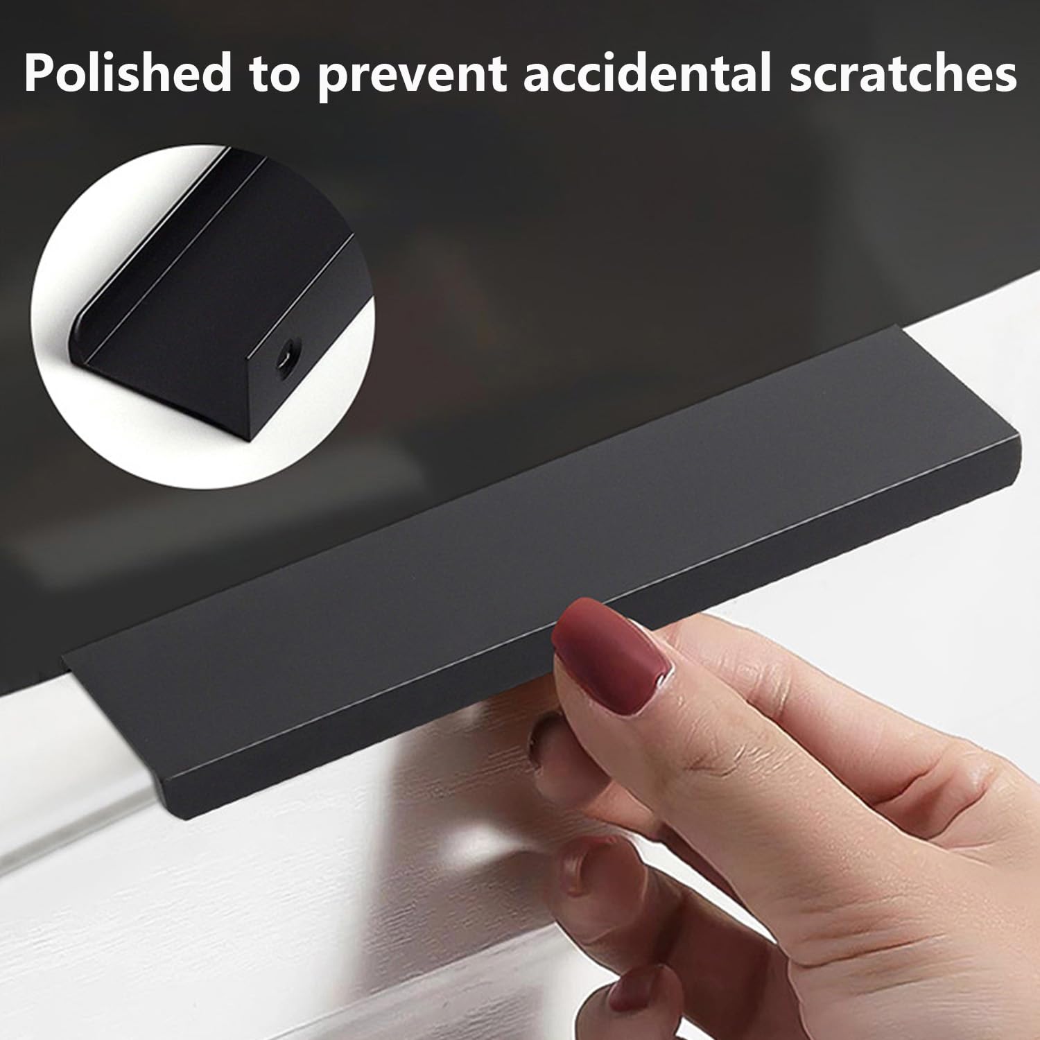 QZKJQDD 2 Pack Black Kitchen Cupboard Handles Finger Edge Pulls for Cabinets and Drawers 120 mm Wardrobe Door Handles Modern Aluminum - Image 4