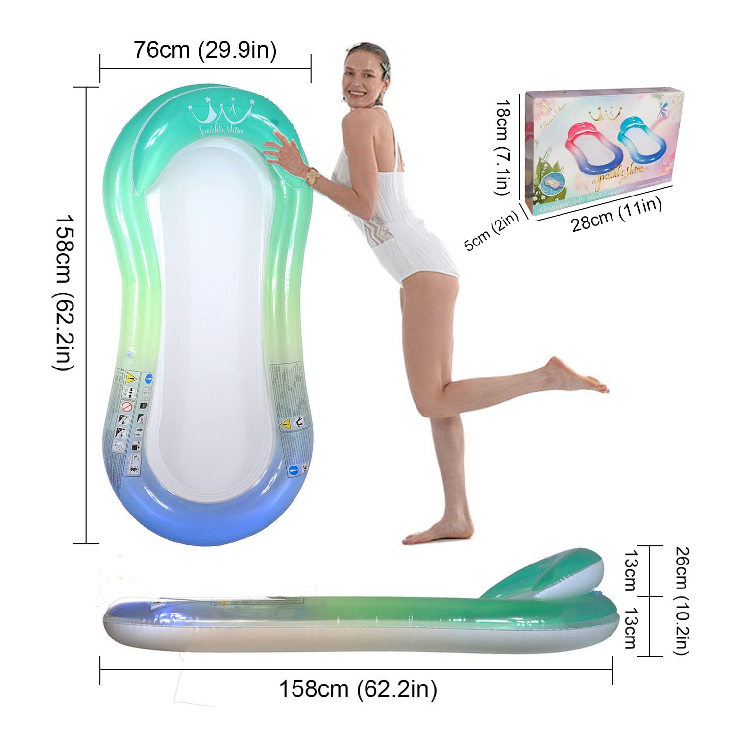 Flotteur Gonflable pour Piscine, Hamac Bouée Piscine Adulte, Matelas Flottant pour Adultes et Enfants, Géant Aqua Flotteur Gonflable en Filet (Vert Bleu)