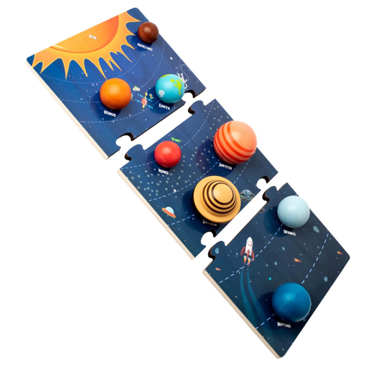 Juego Educativo de Rompecabezas Espaciales de Madera 8 Planetas Montessori para Niños, Mejora la Memoria y Aprendizaje del Sistema Solar
