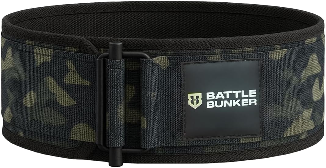 Battle Bunker Weight Lifting Belt - 4" Back Support Self-Locking Gym Belt | Adjustable Lifting Belt designed for Powerlifting, Squats, Deadlifts & Olympic Lifting - Optimal Strength Training Support