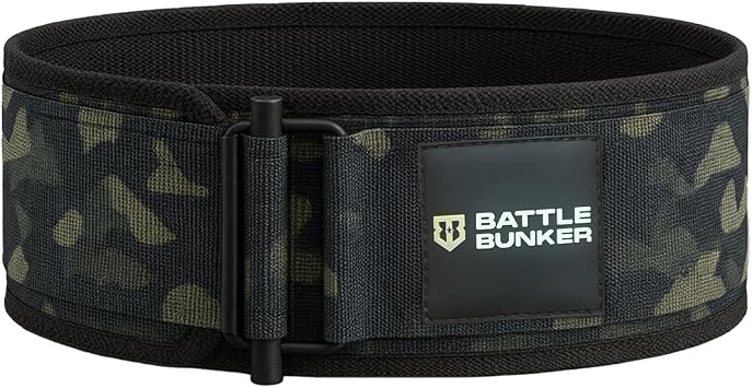 Battle Bunker ウエイトリフティングベルト 男女兼用 – 4インチのコアサポート付きセルフロックリフティングベルト スクワット、デッドリフト、オリンピックリフティング、クロスフィット用 – 筋力トレーニング用の調節可能なジムベルト