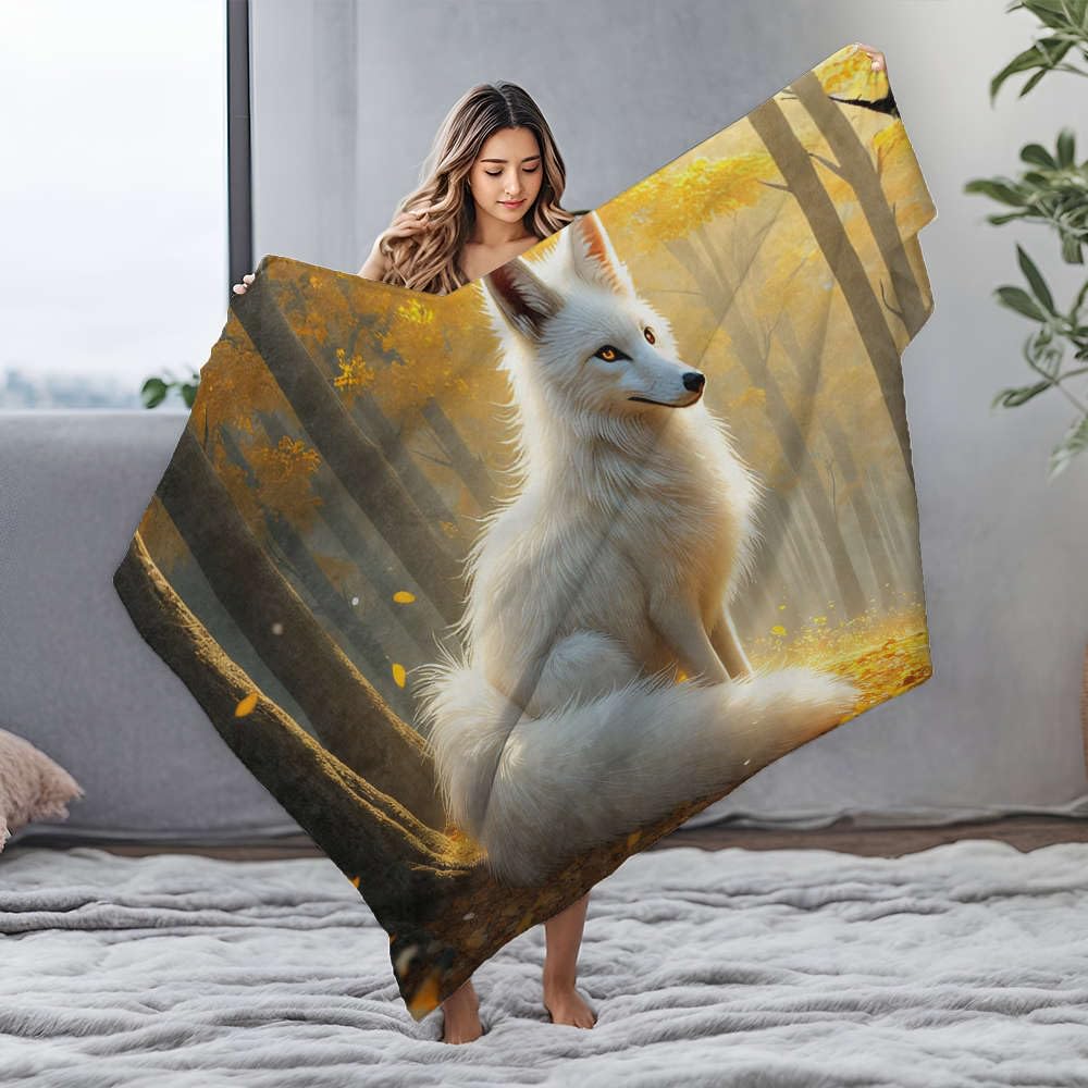 Couverture flanelle renard blanc lit Queen Size 150x200cm