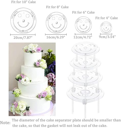 Miniatura 5 de Smiley - Juego de varillas de plástico para tartas, 12 varillas de plástico blanco para pasteles, 12 piezas apilables transparentes y 4 platos