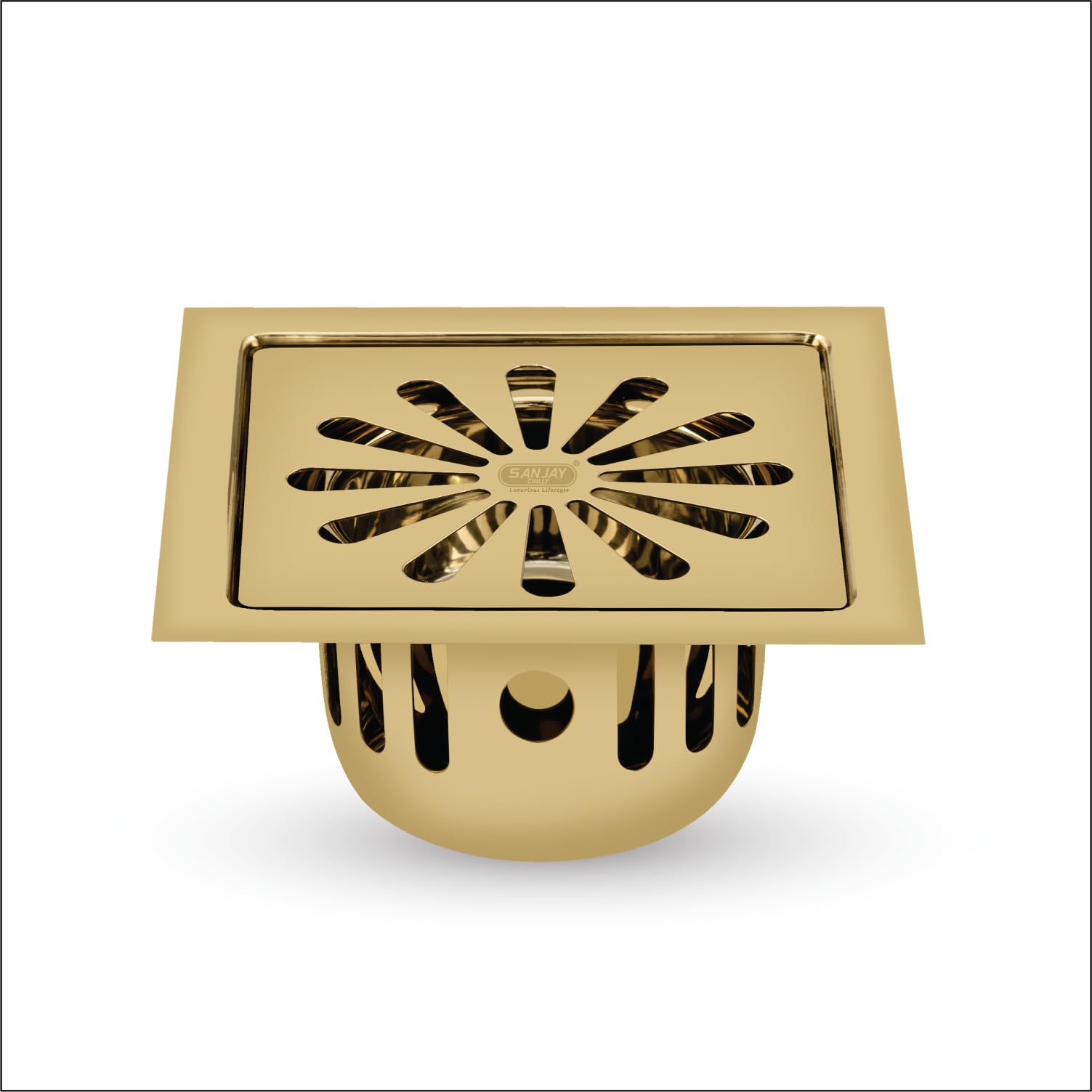 Sanjay Chilly Square Ezee SS Floor Drain Colour Collection with Cockroach Trap for Bathroom 304 Grade Kitchen Sink Drain Cover Jali Washbasin Bathtub Laundry (French Gold 5x5 Inch)