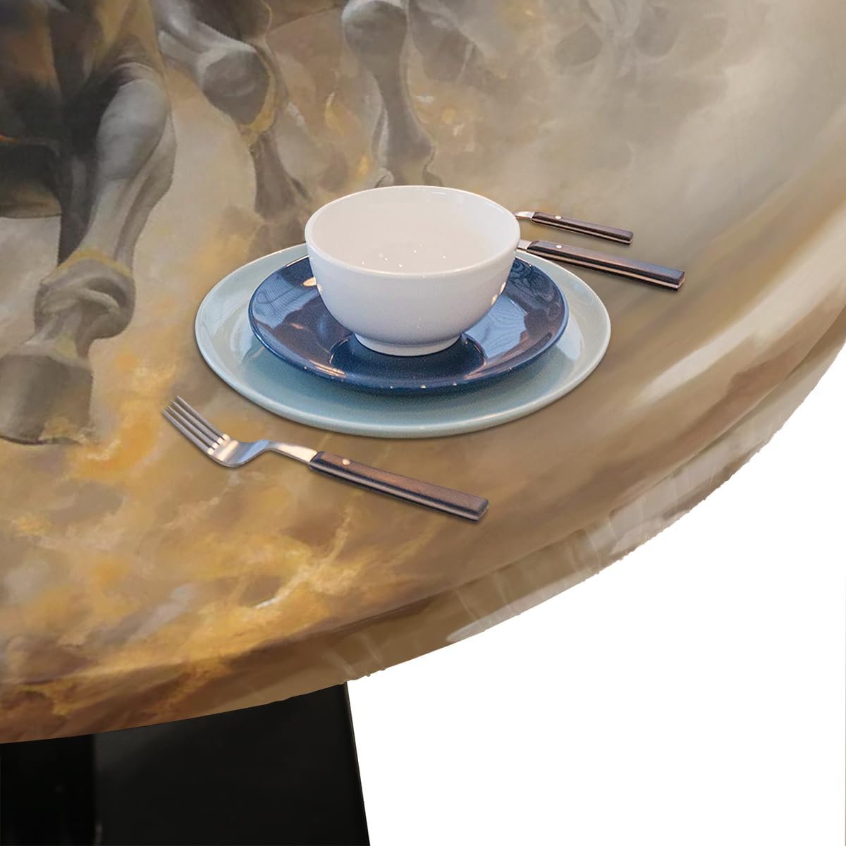 Round Fitted Tablecloth with Elastic Animal Wild Horses Painting Round Elastic Table Cloth Polyester fitted tablecloth 45"-56" Waterproof Spill Proof Table Cover for Dining Room kitchen Patio