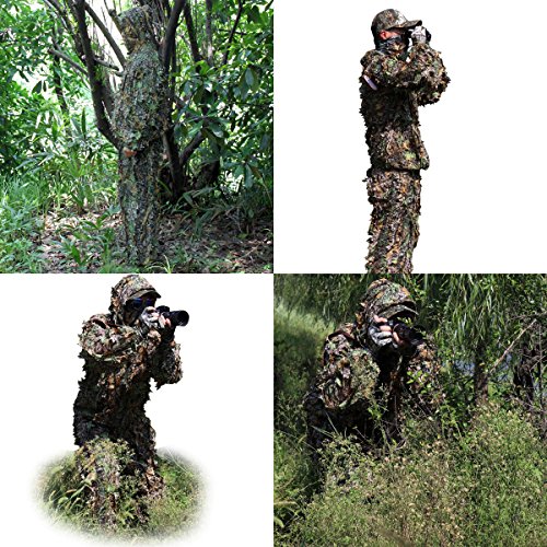 FORWO Ghillie Anzüge 3D Blätter Wald Camouflage Kleidung Outdoor Army Military Camo Kleidung für Jungle Jagd, Paintball, Airsoft, Wildlife Fotografie, Halloween (Erwachsener) – Bild 6