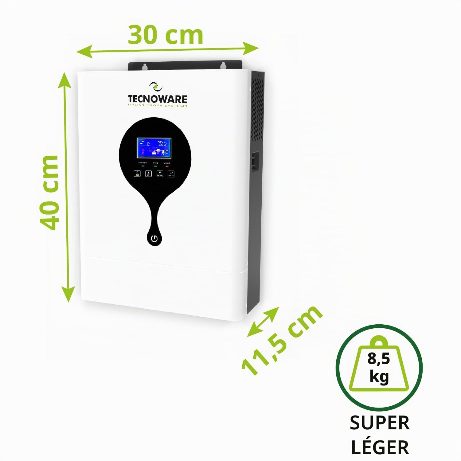 Tecnoware Power Systems - Onduleur Hybride Solaire 3500VA, Onde Sinusoïdale Pure, MPPT 120V-450V, Chargeur de Batterie Intelligent, Logiciel de Gestion Solar Power, Blanc, 3500VA