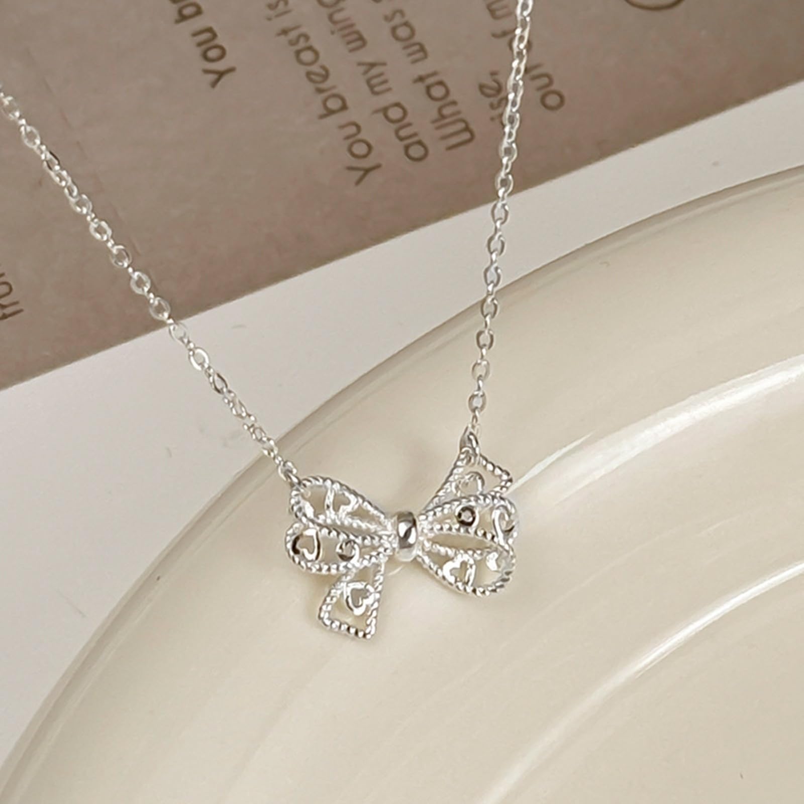 Ciondolo per Collana Donna Oro Bianco 18kt/14kt/9kt, Collane Pendente Fiocco Gioielli Da Fidanzati, Catena Regolabile 40+5 cm