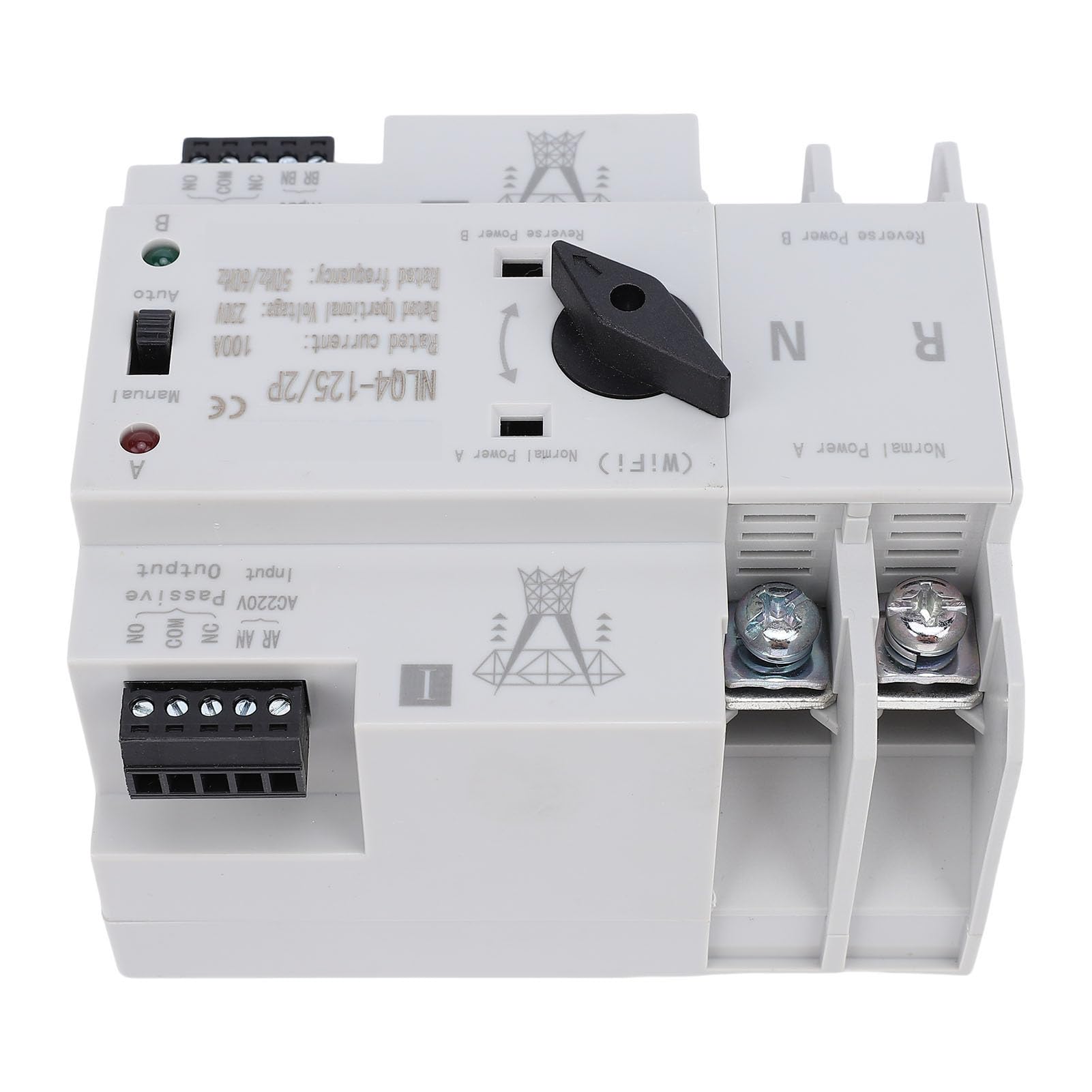Eujgoov Interruptor de Transferencia Automática de Doble Potencia, Interruptor de de Generador Inteligente WiFi 2P 100A con Control Manual para Laboratorio de Fábrica en el Hogar, Material Ignífugo