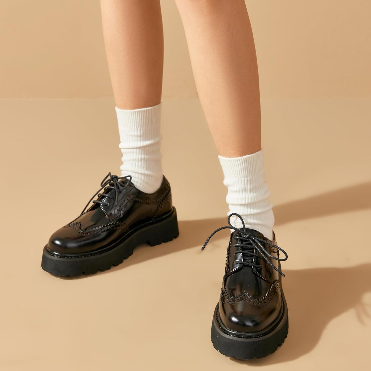 BEAU TODAY Platform Oxfords for Women, Oxford Shoes for Women, Chunky Leather Lace Up Oxford Shoes, Casual Comfort Business Work Office Dress Shoes - Image 2