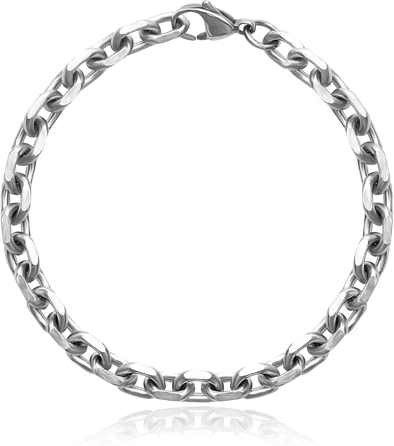 SanThree 7mm Pure Titanium Oval Link Bracelet, Diamond Cut Round Chain Bracelets for Men Women Birthday Valentines Father Anniversary Jewelry Gifts, 7.87"