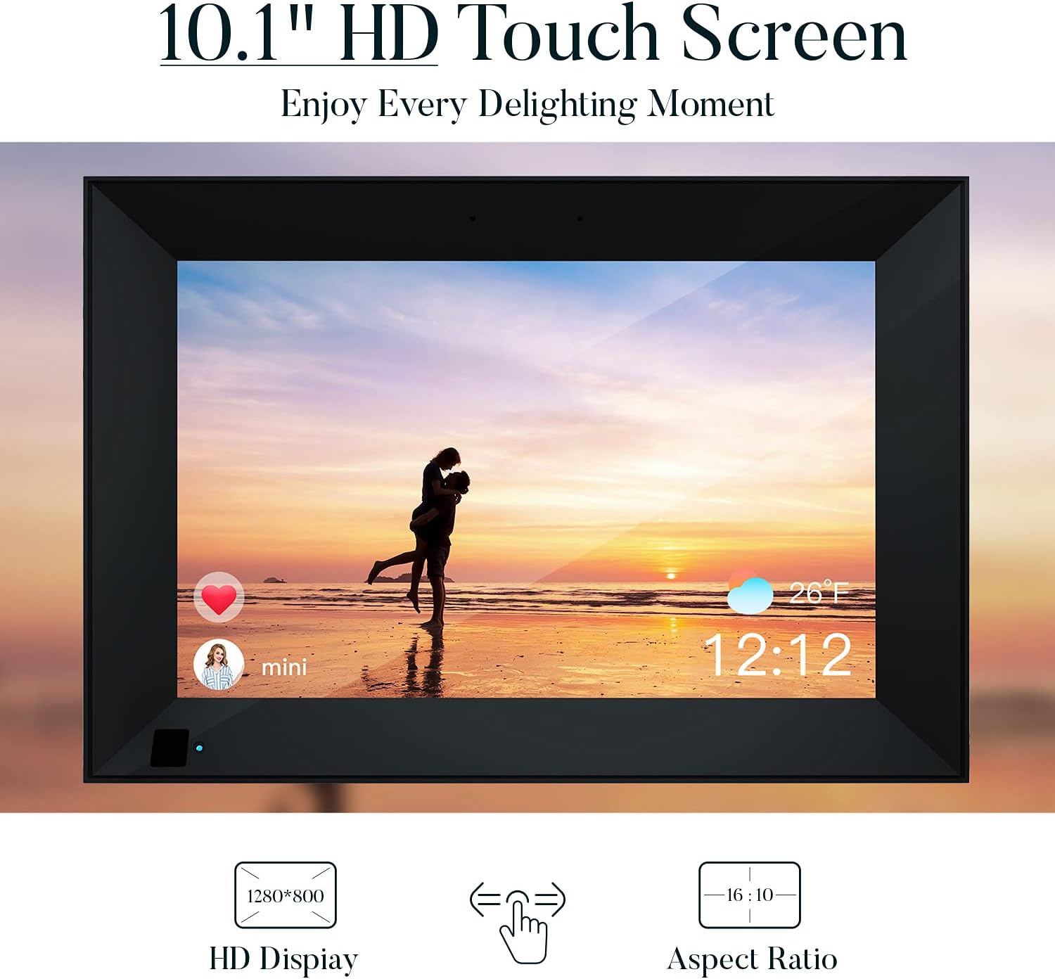 Digital Photo Frame Hyjoy WiFi Digital Picture Frame 10.1 Inch with IPS Touch Screen HD Display, Auto Dim, Auto-Rotate, Easy Setup to Share Photos or Videos from Anywhere via AiMOR App