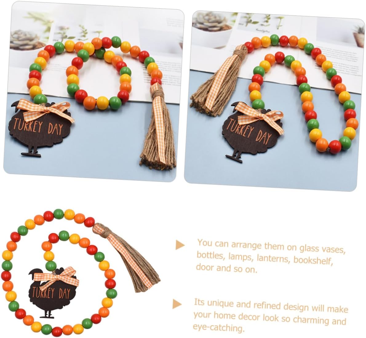 EXCEART Thanksgiving Wood Bead Garland with Tassel Rustic Tiered Tray Decor for Holiday Home Decoration Festive Beaded Ornament for Fall and Thanksgiving Celebrations