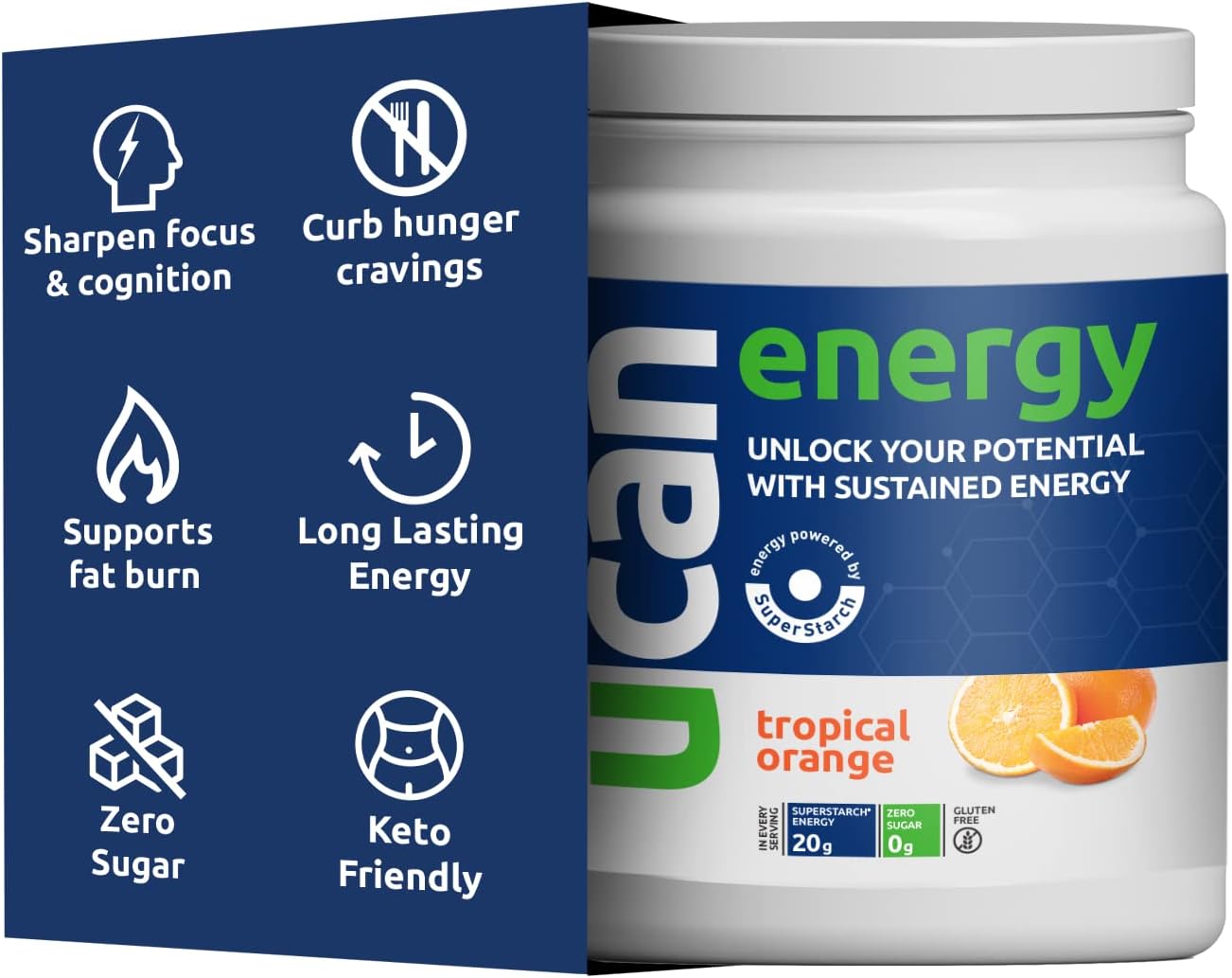 UCAN Keto Energy Powder - Sugar Free Pre Workout Powder for Men & Women with SuperStarch - Non-GMO, Vegan, Gluten Free - Tropical Orange - 30 Servings : Health & Household