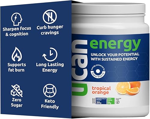 Miniatura 2 de UCAN Polvo energético Keto de naranja, Cran Raza y limón, paquete de polvo para preentrenamiento sin azúcar para hombres y mujeres, sin azúcar