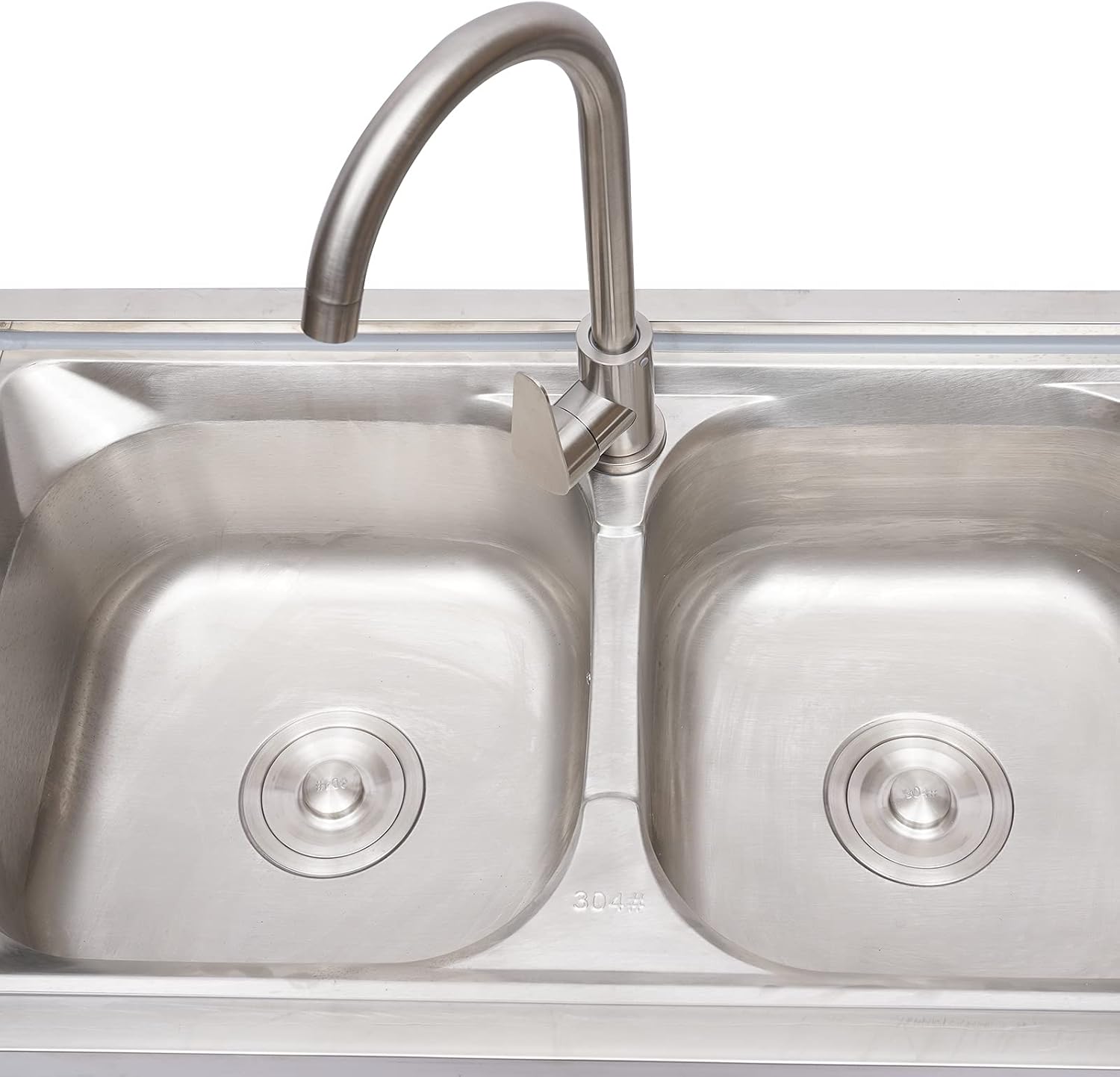 Gdrasuya10 Double Bowl Kitchen Sink with Hot and Cold Rotation Faucet, 2 Compartment Kitchen Sink 120x81x45cm Stainless Steel Free-Standing Sink for Kitchen, Bar, Restaurant, Dessert Shop
