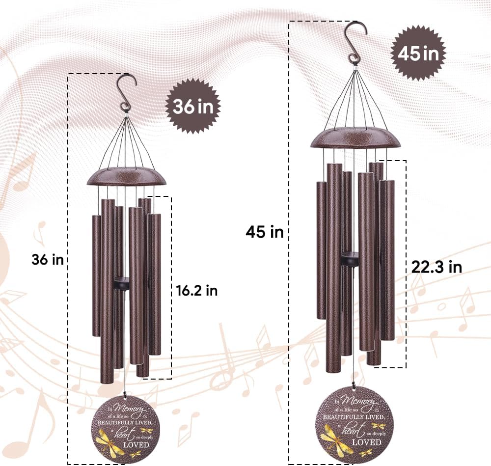 Sympathy Wind Chimes, Personalized Dragonfly Wind Chimes for Loss of Loved One, Commemorative Sympathy Gifts for Funeral, in Memory of Dad/Mom 36inch (Produced in USA)