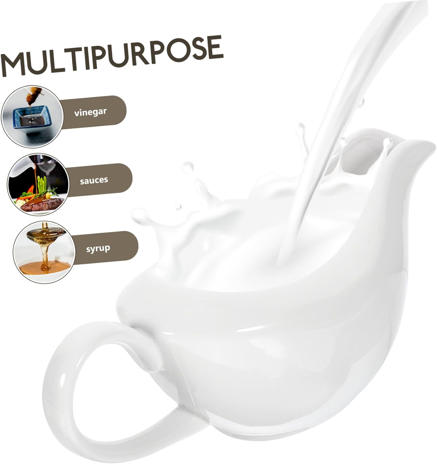 Luxshiny Ceramic Gravy Boat 400ml Handle Dipping Sauce Cup for Condiments for Restaurants and Home Use