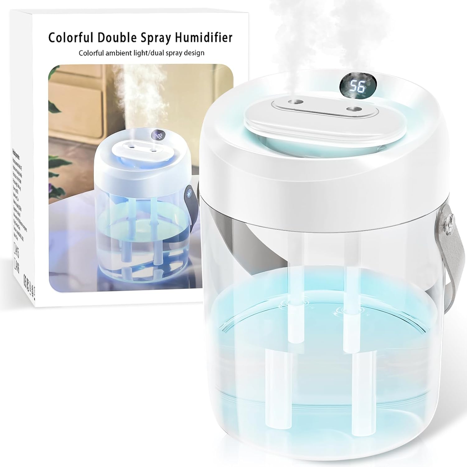 Humidifiers for Bedroom, 25dB Quiet Cool Mist Humidifier for Home, 2L Top Fill Tank for Large Room with 24H Runtime, Carry Handle, NightLight, 12H Auto Shut-off Safety for Nursery/Office/Plants
