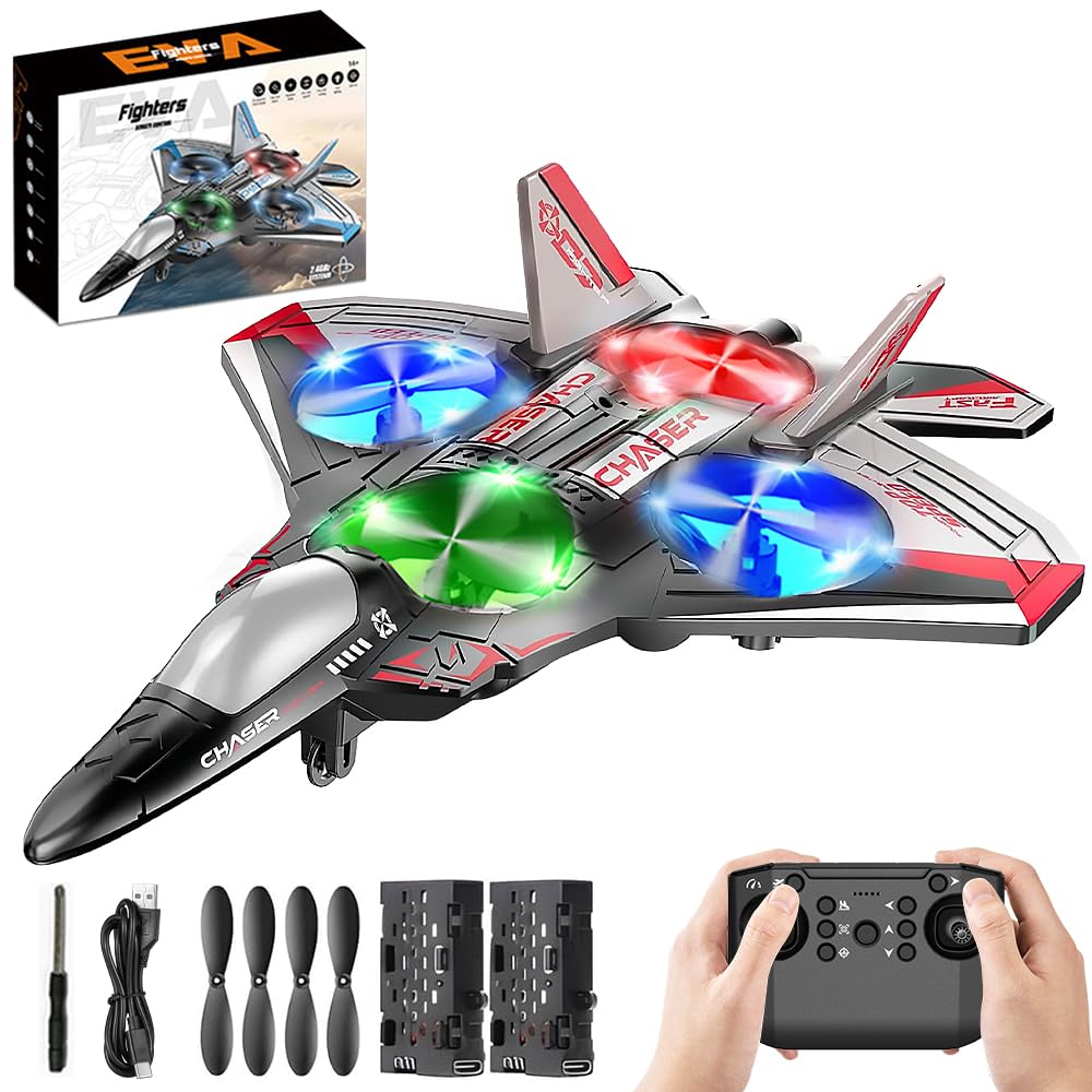 Afenau Remote Control Airplane, 2.4 Ghz Remote Control Plane with Cool Light, 360° Stunt Roll, Hover at Fixed Height