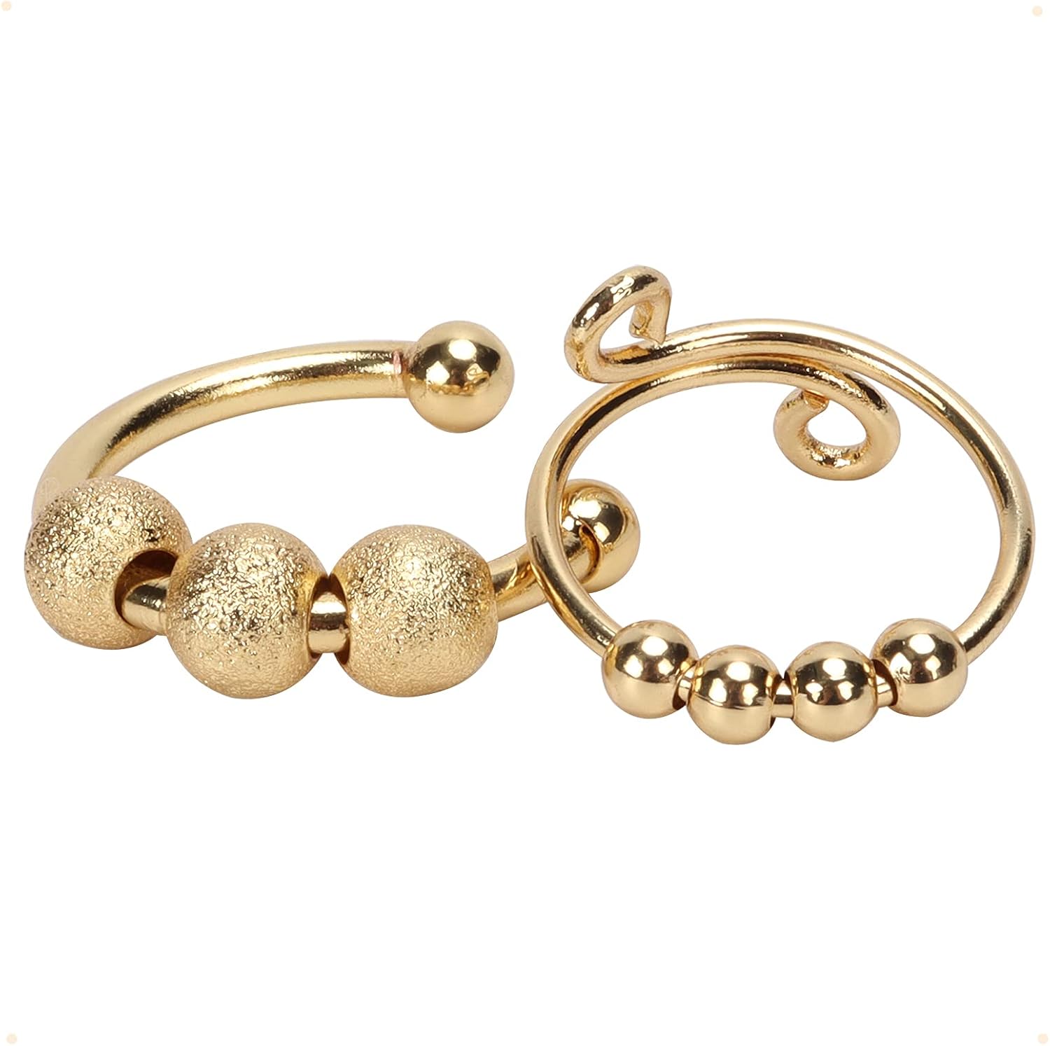 Anxiety Rings, 2PCS Adjustable Spinner Fidget Rings with Beads, Open Finger Ring Rotate Freely