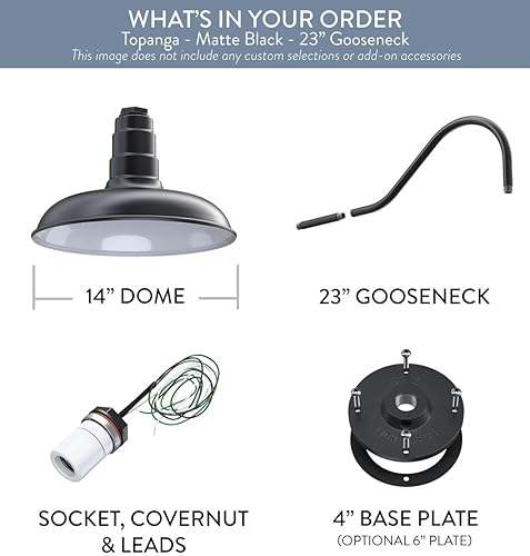 Miniatura 6 de Steel Lighting Co. Topanga - Luz de granero Montada en la pared al aire libre Luz de garaje de granja fabricada en Estados Unidos Cúpula de 14