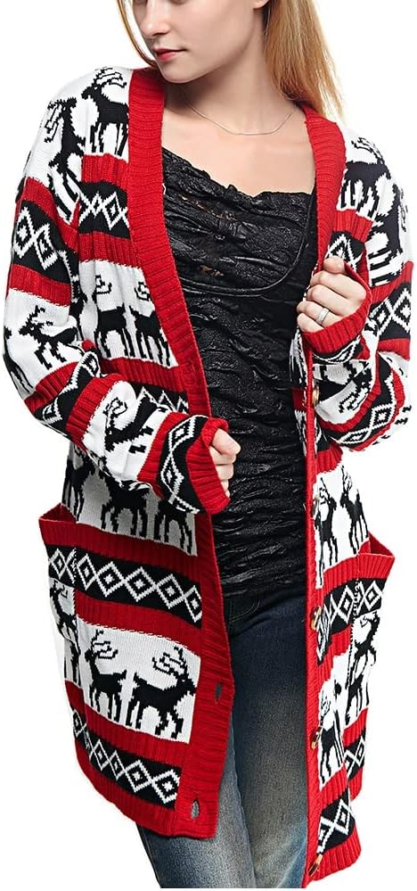 v28 Womens Oversized Christmas Reindeer Cardigan