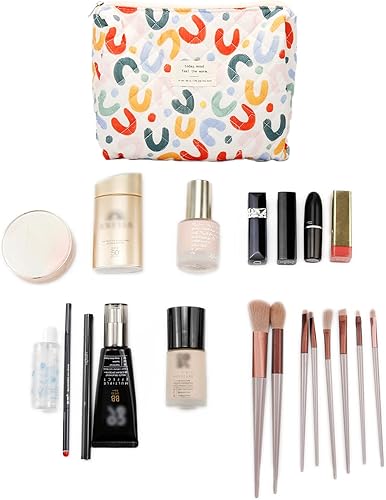 Miniatura 2 de Bolsa de cosméticos de algodón, bolsa de maquillaje de viaje, bolsa acolchada para mujer, Azul (Blue Dogs), Lindo