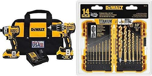 Miniatura 1 de DEWALT DCK287D1M1 - Kit combinado de taladro de martillo inalámbrico y destornillador de impacto de 20 V con DW1354 juego de brocas de titanio de 14